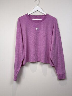 Under Armour Womens 2XL Heather Pink Cropped Long Sleeve T-Shirt Loose Fit Top